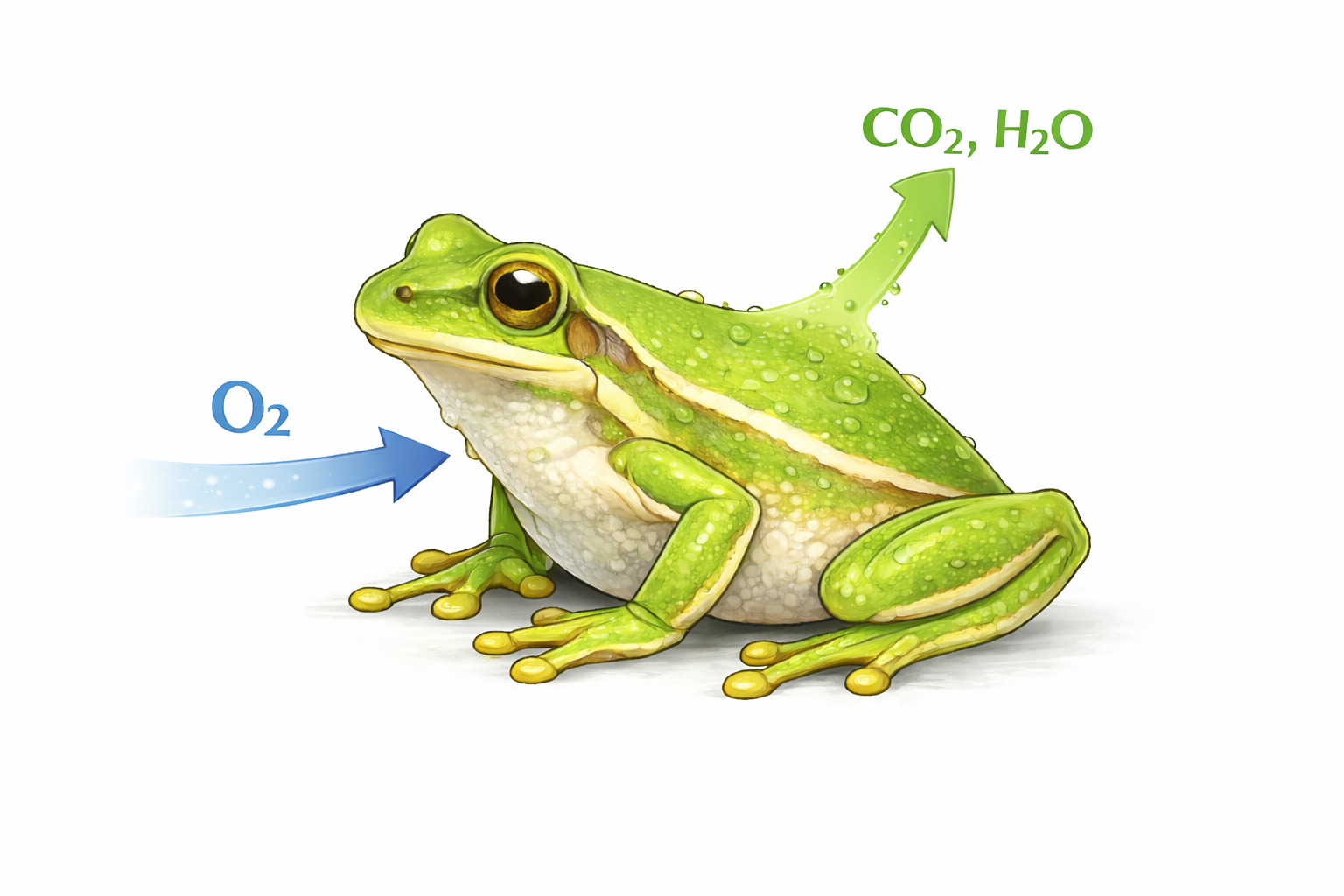 Flow of oxygen, carbon dioxide, and water